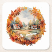 Herbst Herbst Boho Wasserfarbe Pumpkin Hütte Rechteckiger Pappuntersetzer (Vorderseite)