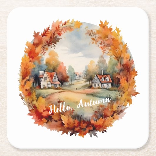 Herbst Herbst Boho Wasserfarbe Pumpkin Hütte Rechteckiger Pappuntersetzer (Vorderseite)