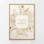 Herbst Herbst Boho Wildblume Foto QR Code Hochzeit Dreifach Gefaltete Einladung (Cover)