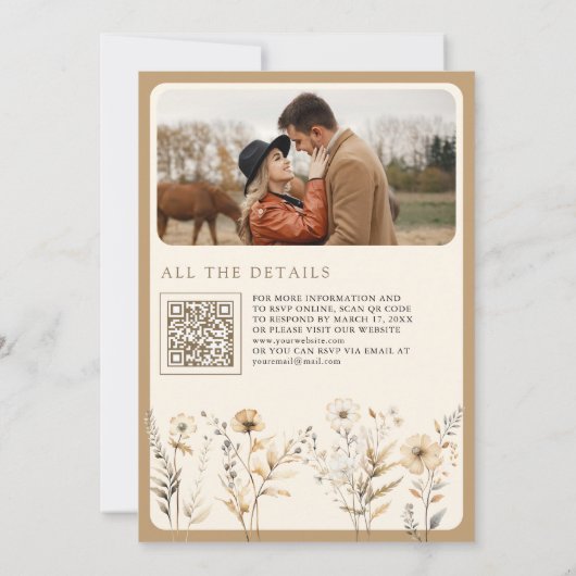 Herbst Herbst Boho Wildblume Foto QR Code Hochzeit Einladung (Rückseite)