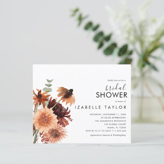 Herbst Herbst Brautparty Terracotta Einladung (Stehend Vorderseite)