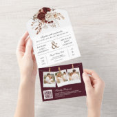 Herbst Herbst Burgund Foto QR Code Hochzeit All In One Einladung (Abreißen)