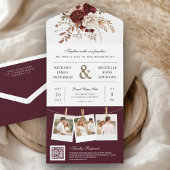 Herbst Herbst Burgund Foto QR Code Hochzeit All In One Einladung