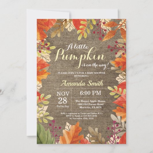 Herbst Herbst Burlap Baby Dusche Einladung (Vorderseite)