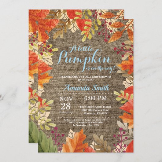 Herbst Herbst Burlap Boy Baby Shower Einladung (Vorne/Hinten)