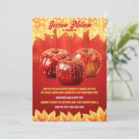 Herbst Herbst Canded Apple Party Einladung (Stehend Vorderseite)
