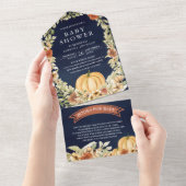 Herbst Herbst Erthy Floral Pumpkin Navy Baby Dusch All In One Einladung (Abreißen)