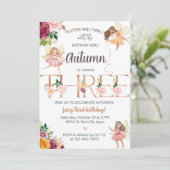 Herbst Herbst Fee Mädchen dritten Geburtstag einla Einladung (Stehend Vorderseite)