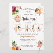 Herbst Herbst Fee Mädchen dritten Geburtstag einla Einladung (Vorne/Hinten)