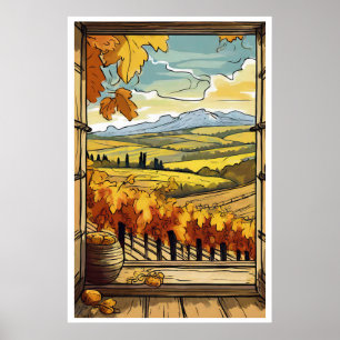 Herbst/Herbst-Fenster Ansicht Weingartenposter Poster