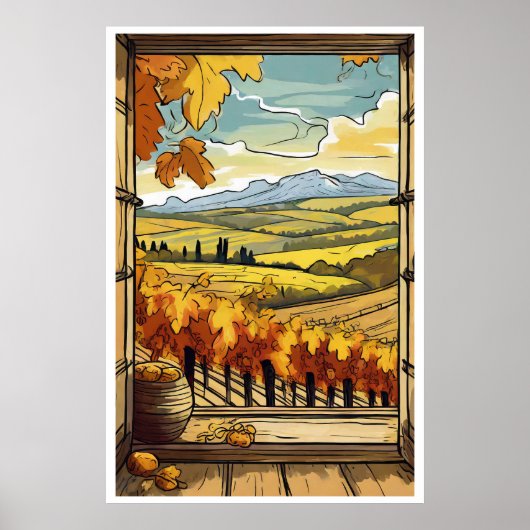 Herbst/Herbst-Fenster Ansicht Weingartenposter Poster (Vorne)