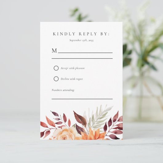 Herbst Herbst Floral Boho Hochzeit RSVP (Stehend Vorderseite)