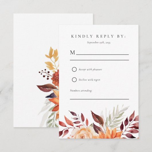 Herbst Herbst Floral Boho Hochzeit RSVP (Vorne/Hinten)