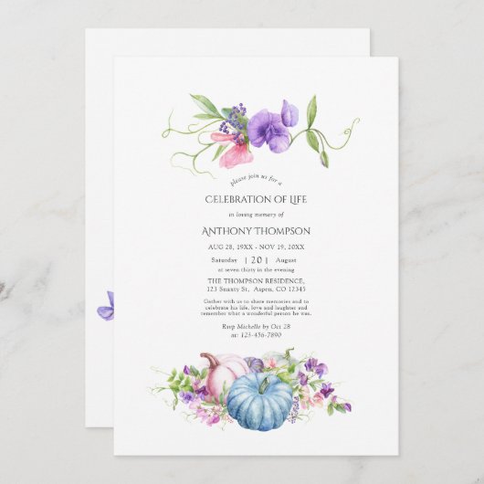 Herbst - Herbst floraler Pumpkin Feier des Lebens Einladung (Vorne/Hinten)