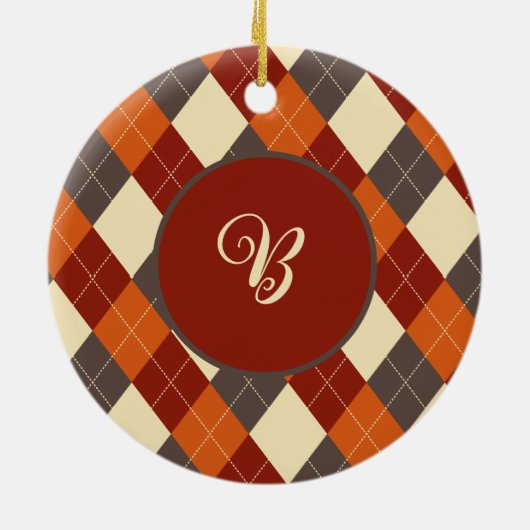 Herbst/Herbst Gingham-Muster Keramik Ornament (Hinten)