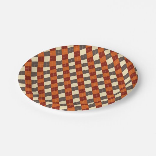 Herbst/Herbst Gingham-Muster Pappteller (Schrägansicht)