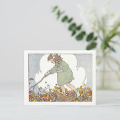Herbst/Herbst-Illustration "Spielen in den Blätter Postkarte (Stehend Vorderseite)