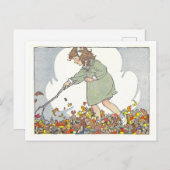Herbst/Herbst-Illustration "Spielen in den Blätter Postkarte (Vorne/Hinten)
