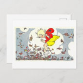 Herbst/Herbst-Illustration "Spielen in den Blätter Postkarte (Vorne/Hinten)