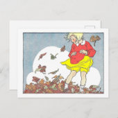 Herbst/Herbst-Illustration "Spielen in den Blätter Postkarte (Vorne/Hinten)