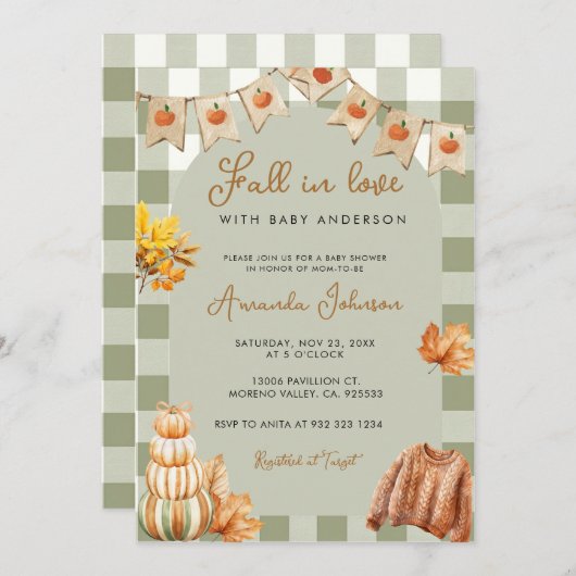 Herbst Herbst in Liebe Pumpkin Baby Dusche Einladung (Vorne/Hinten)