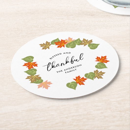 Herbst/Herbst lässt gesegnet und dankbar Runder Pappuntersetzer (Angewinkelt)
