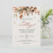 Herbst Herbst lässt rustikales Boho Hochzeit in Einladung (Stehend Vorderseite)