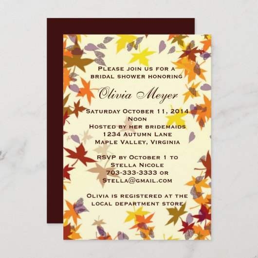 Herbst Herbst Leaves Bridal Dusche Einladung (Vorne/Hinten)