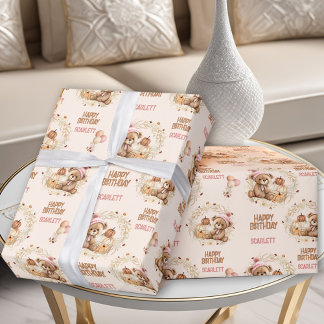 Herbst-Herbst Niedlicher Bär Name 2. Geburtstag Geschenkpapier