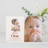 Herbst/Herbst Pilzsaal Igel 1. Geburtstag Foto Einladung (Stehend Vorderseite)