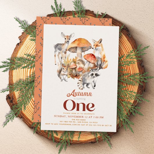 Herbst/Herbst Pilzsaal Waldtiere 1. Geburtstag Einladung