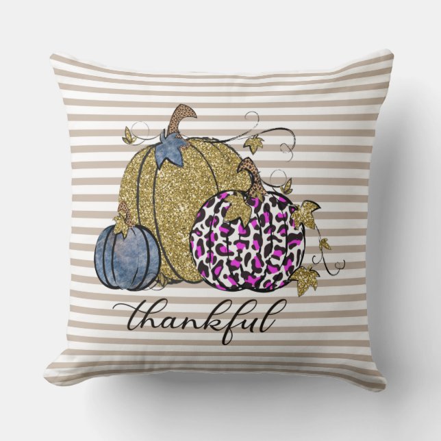 Herbst/Herbst Pumpkin Taupe Streifen Pillow Kissen (Vorderseite)