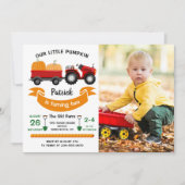 Herbst Herbst Pumpkin Traktor Foto Geburtstag Einladung (Vorderseite)