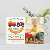 Herbst Herbst Pumpkin Traktor Foto Geburtstag Einladung (Stehend Vorderseite)