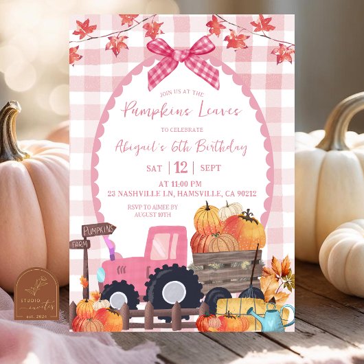 Herbst Herbst Rosa Schleife Kürbis-Patch Geburtsta Einladung