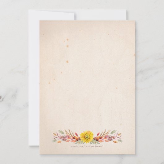 Herbst/Herbst Rustikale Blumendusche Einladung (Rückseite)