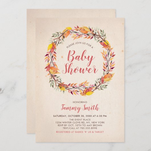 Herbst/Herbst Rustikale Blumendusche Einladung (Vorne/Hinten)