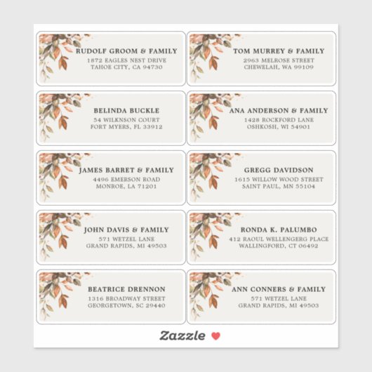 Herbst Herbst: Rustikale Länderadresse Aufkleber (Blatt)