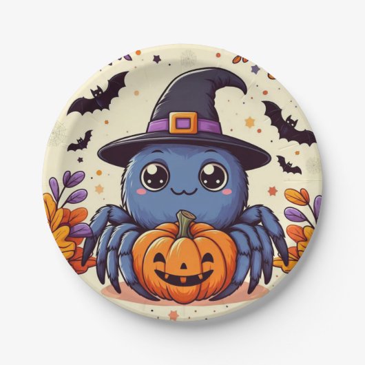 Herbst/Herbst/Spinne/Hexe/Halloween Pappteller (Vorderseite)