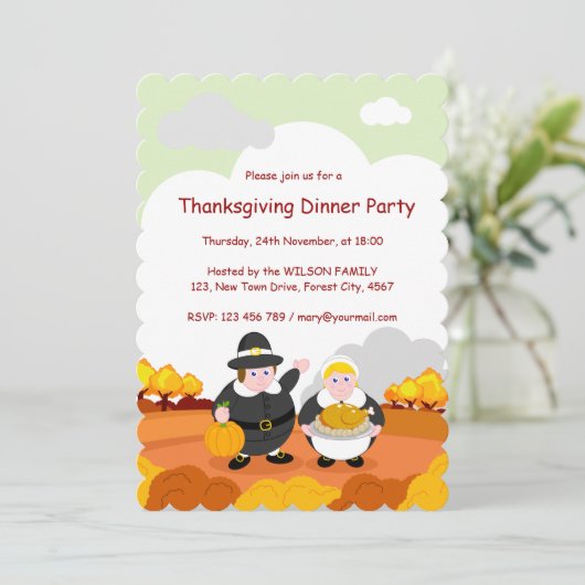 Herbst/Herbst-Szene mit Pilgern, Einladung (Stehend Vorderseite)