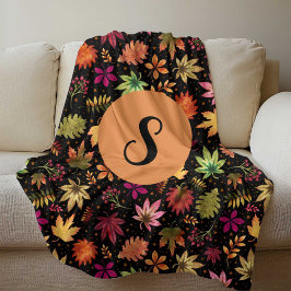 Herbst Herbst Verlassen Muster auf Schwarz mit Mon Fleecedecke