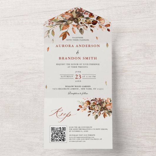 Herbst Herbst verlässt Rustikales Land Boho Hochze All In One Einladung (Innen Boden)