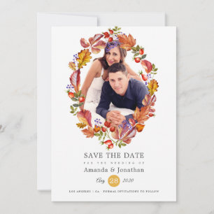 Herbst - Herbst-Wasserfarben-Blätter Foto Hochzeit Save The Date