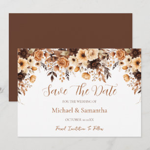 Herbst Herbstbraun und Elfenbeinrose Landhochzeit Save The Date