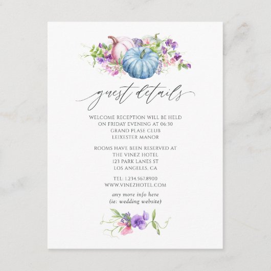 Herbst - Herbstflorale Hochzeitsgäste Details Begleitkarte (Vorderseite)