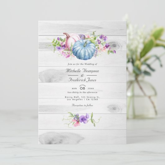 Herbst - Herbstflorale Rustikale QR-UAWG Hochzeit Einladung (Stehend Vorderseite)