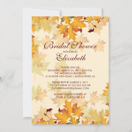 Herbst-Herbstlaub-Brautparty-Einladung Einladung (Vorderseite)