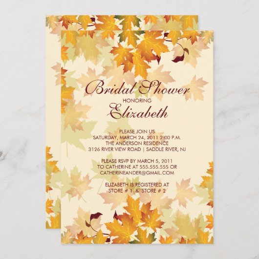 Herbst-Herbstlaub-Brautparty-Einladung Einladung (Vorne/Hinten)