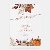 Herbst Herbstlaub Hochzeit mattiertes Begrüßungsze Acrylschild (Vorderseite)