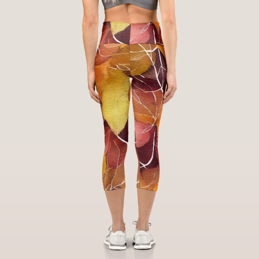 Herbst-Herbstlaub-Muster Capri Leggings (Rückseite)